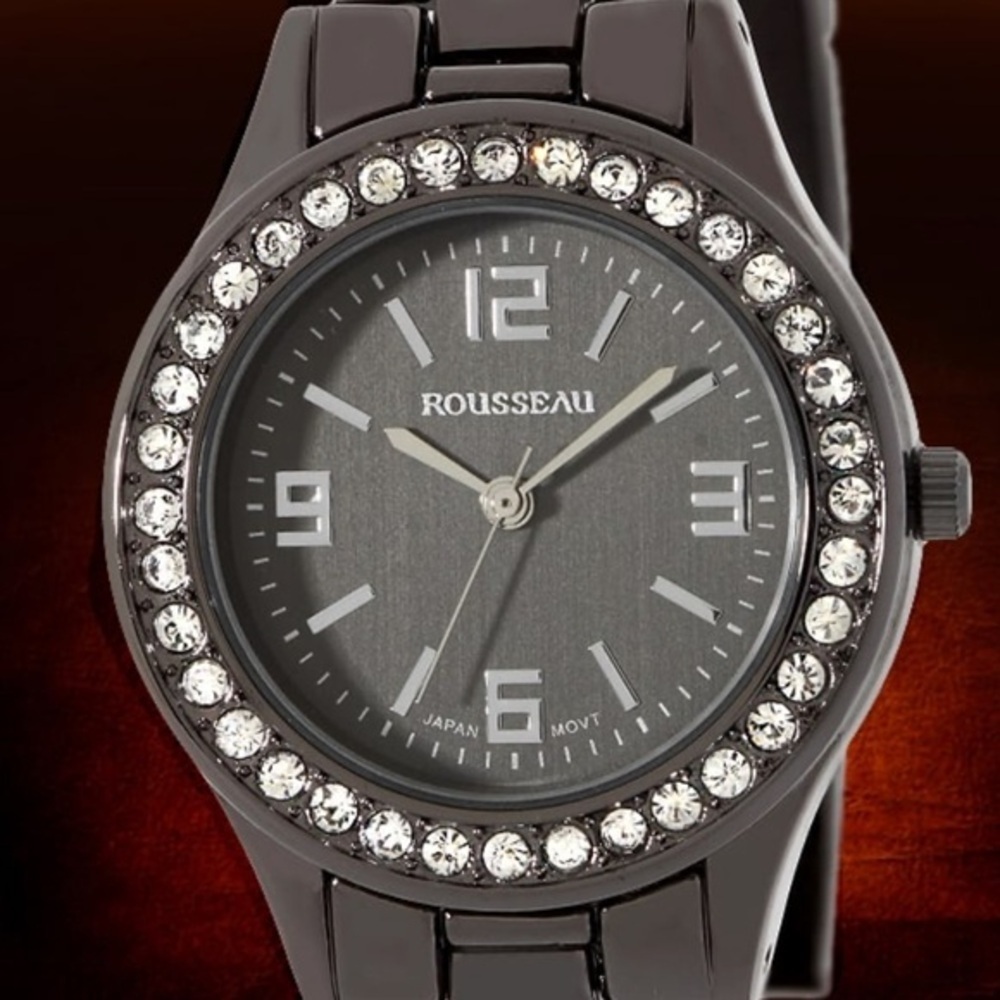 Rousseau Black Ladies Watch with Crystal‎ Accents